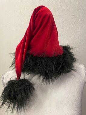 Red Velvet Santa Hat with Black Faux Fur Trim